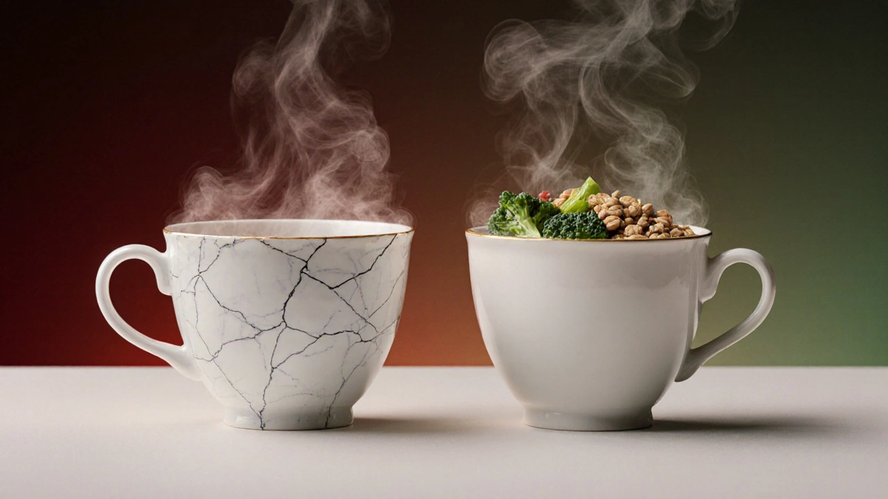 Две чашки чая: одна натощак, другая после еды — сравнение риска и безопасности.