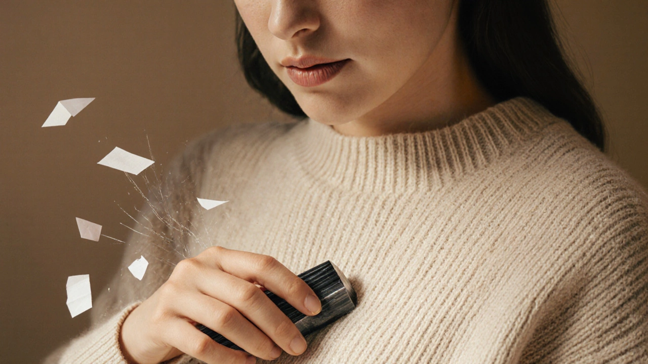 Человек трёт турмалин о шерсть, мелкие бумажки притягиваются к камню.